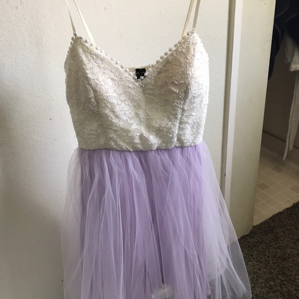 White and lilac tulle dress
